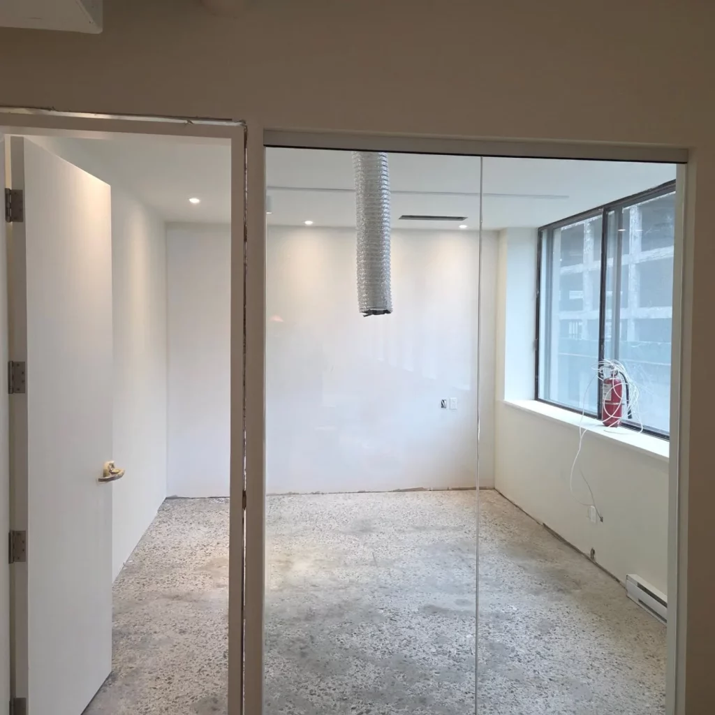 Office space at 2100 Drummond during the electrical rough-in