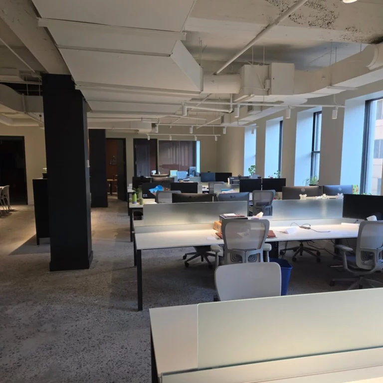 Open concept office at 2100 Drummond, Montreal, after the electrical work