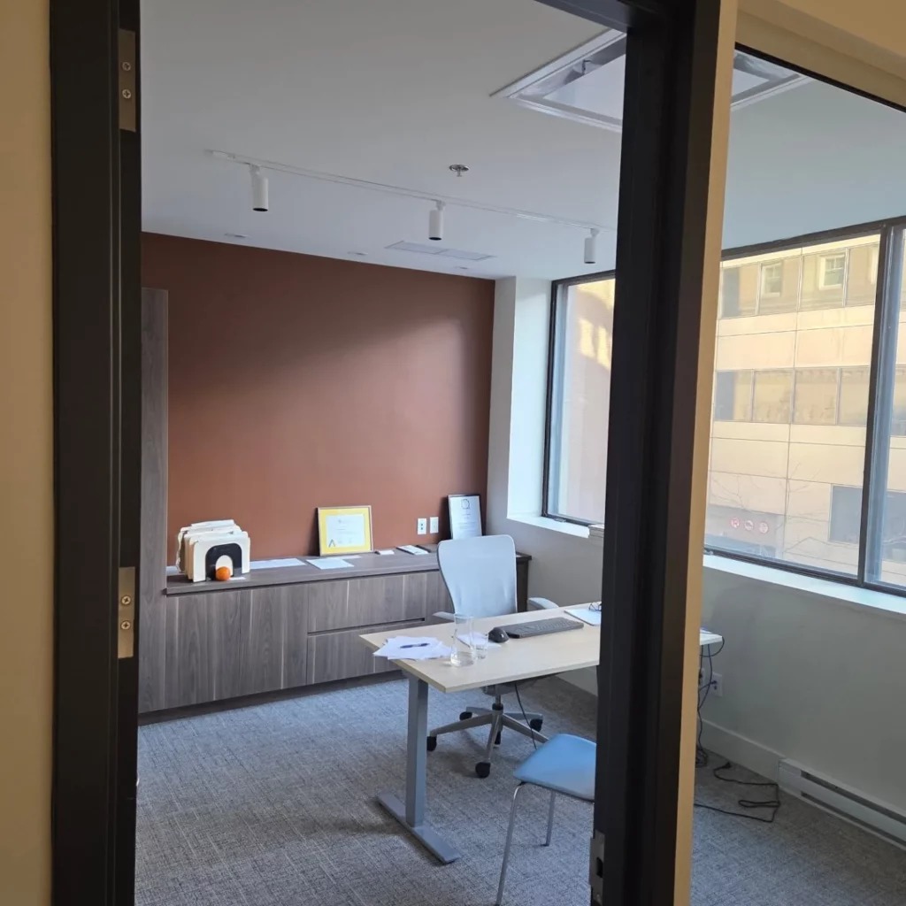 Finished private office with lighting and wall outlets at 2100 Drummond