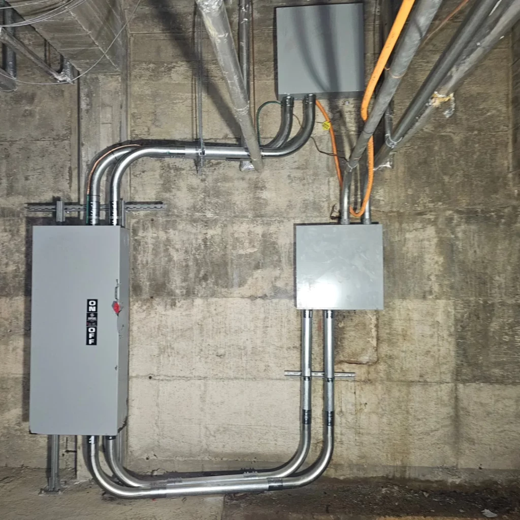 Relocated 600 V disconnects and conduit after the Hydro-Québec shutdown