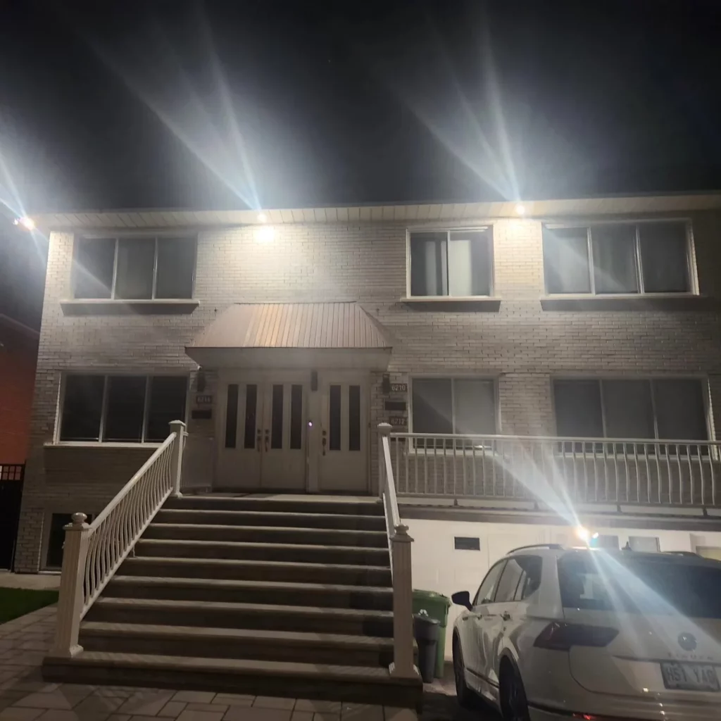 Exterior home lighting at night