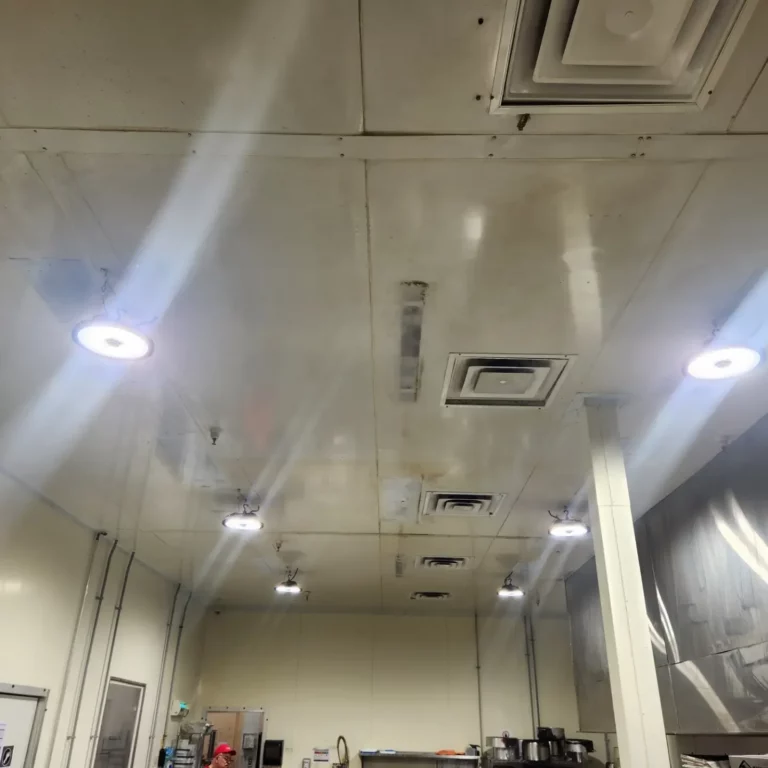 Industrial space with new LED lighting installed after hours