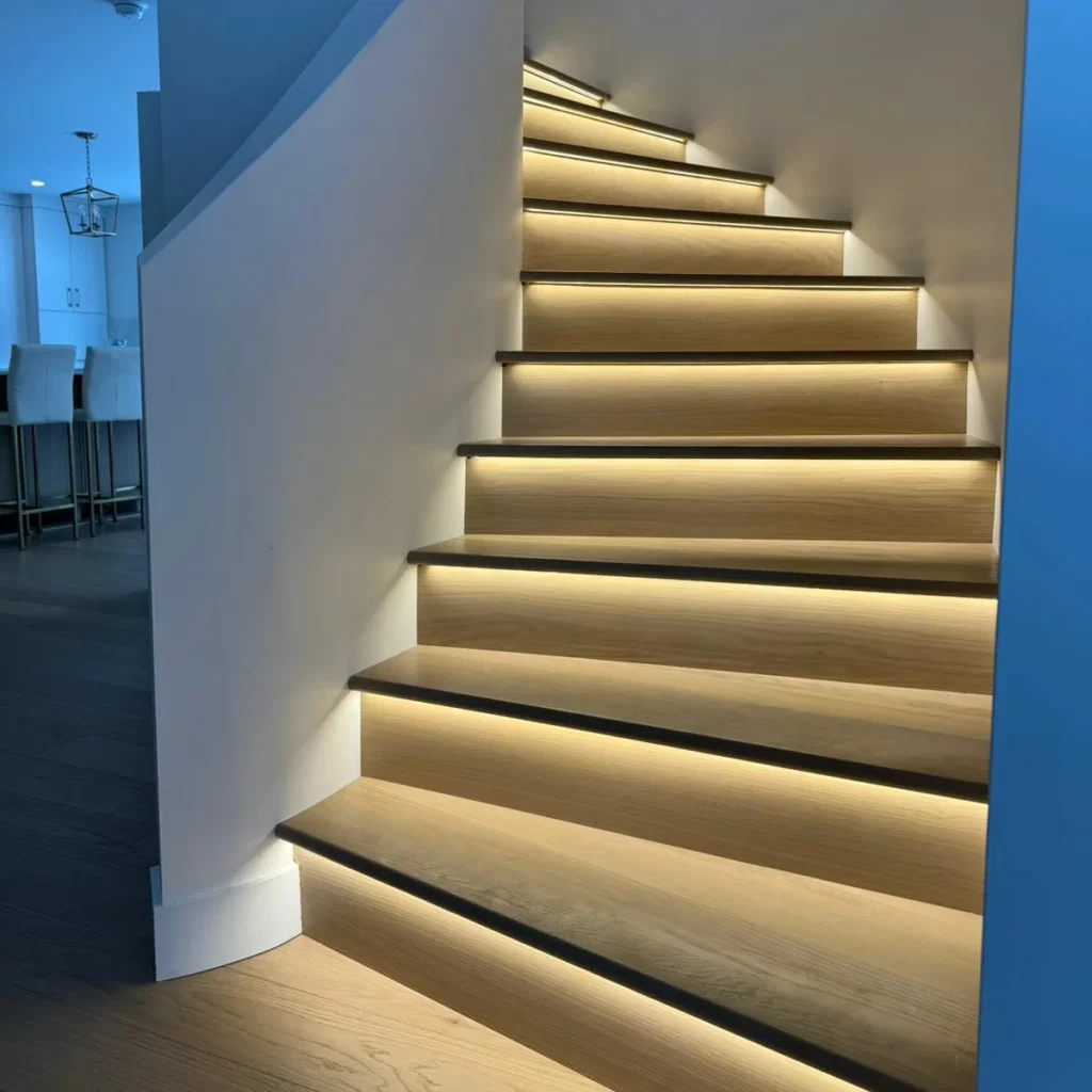 Staircase with LED step lighting
