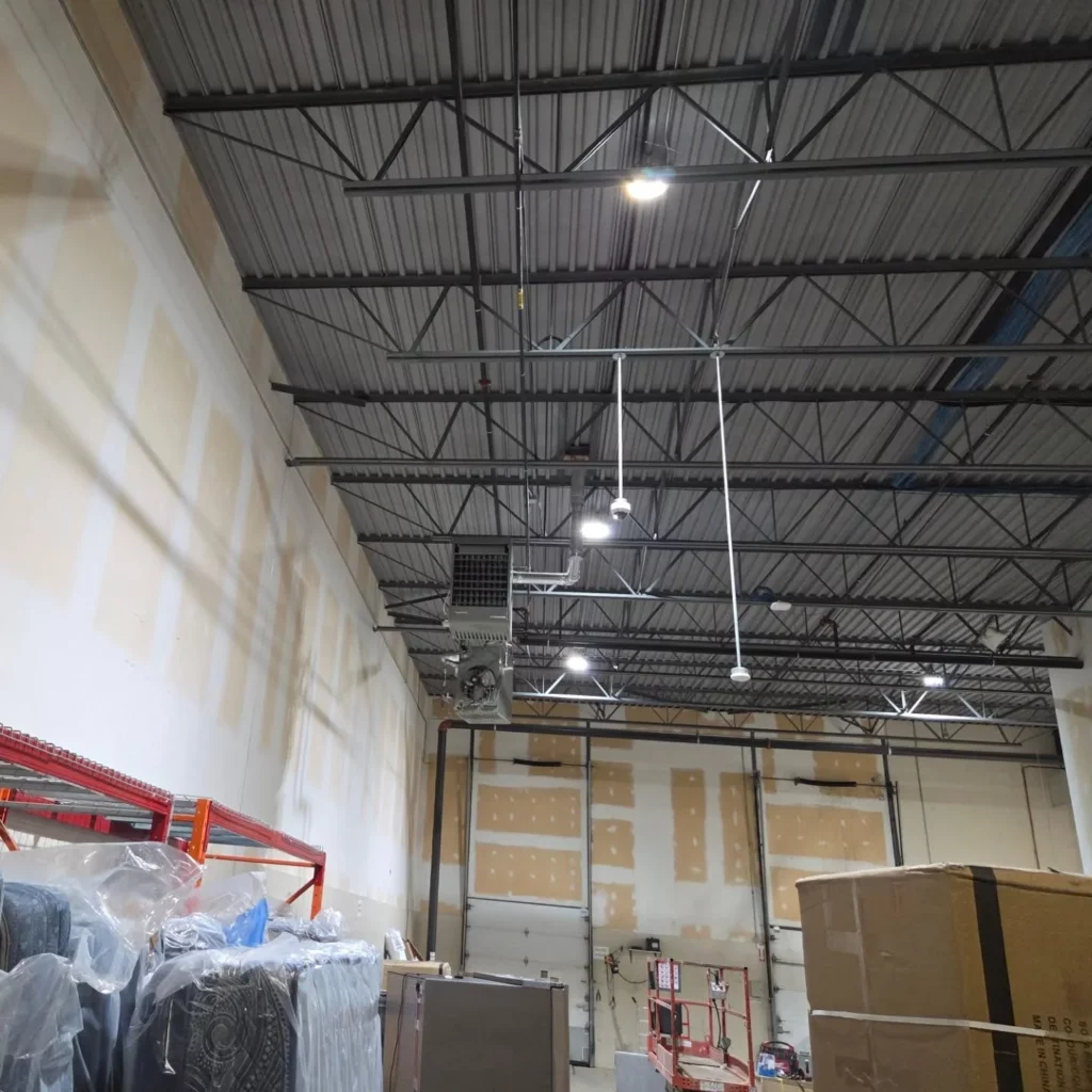 Warehouse at The Brick in Saint-Hubert with new LED high bay fixtures